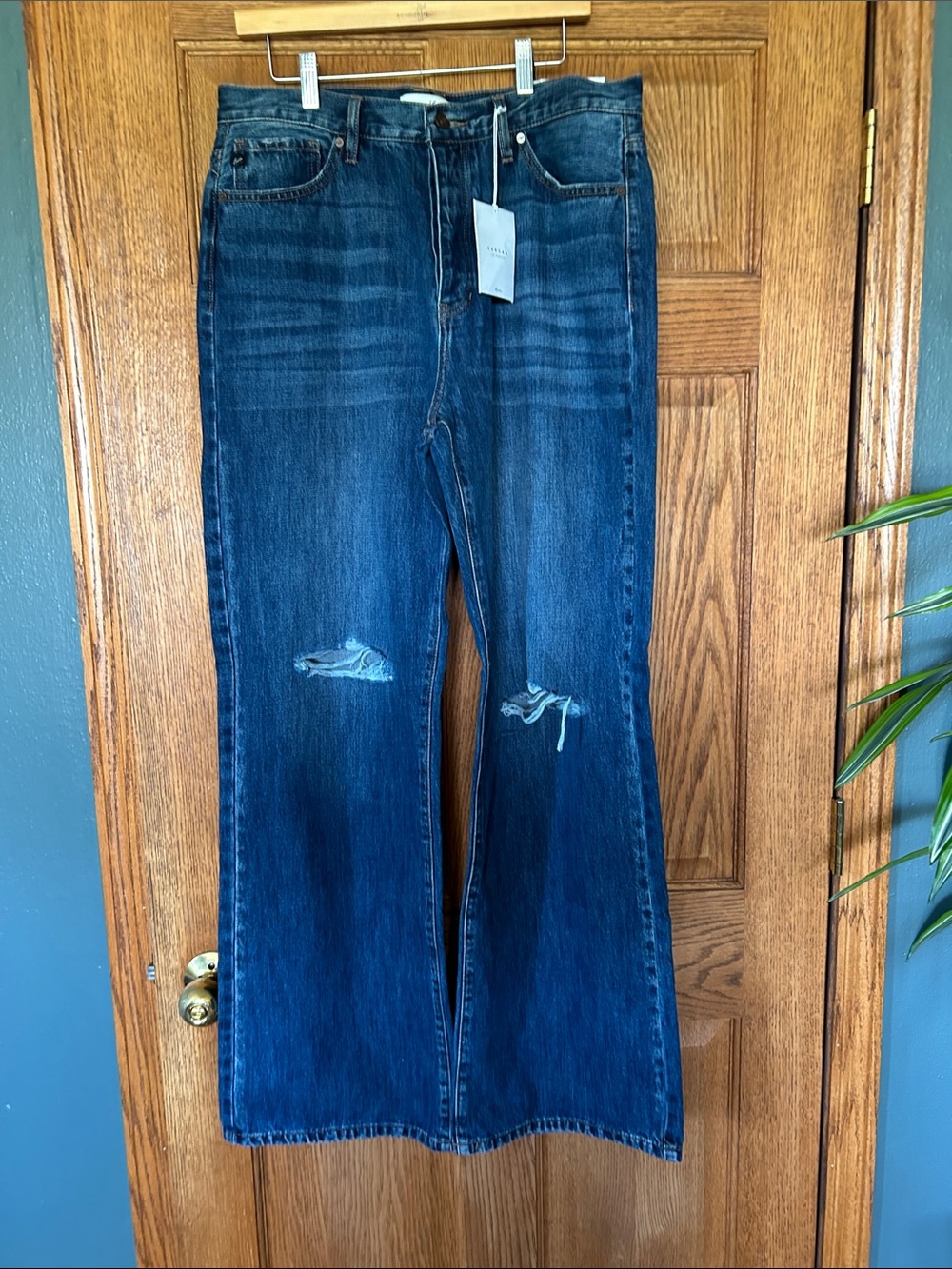KanCan Medium/Dark Blue Distressed Wide-Leg Jeans
